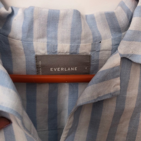 Everlane Tops - Everlane Linen Short-Sleeve Notch Shirt, blue and white stripe